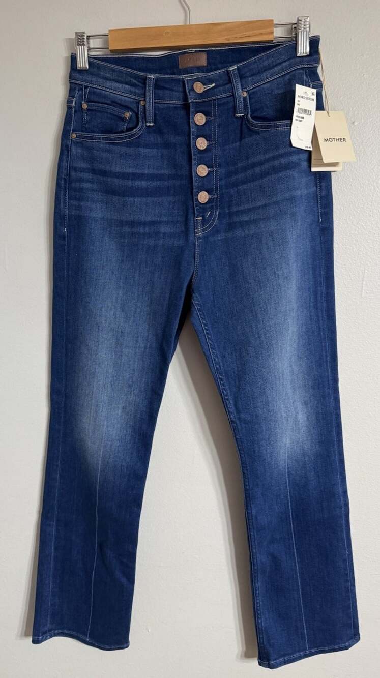 MOTHER Jeans The Pixie Rider Ankle Jeans Women’s 29 Blue Taxi Exposed Button NEW